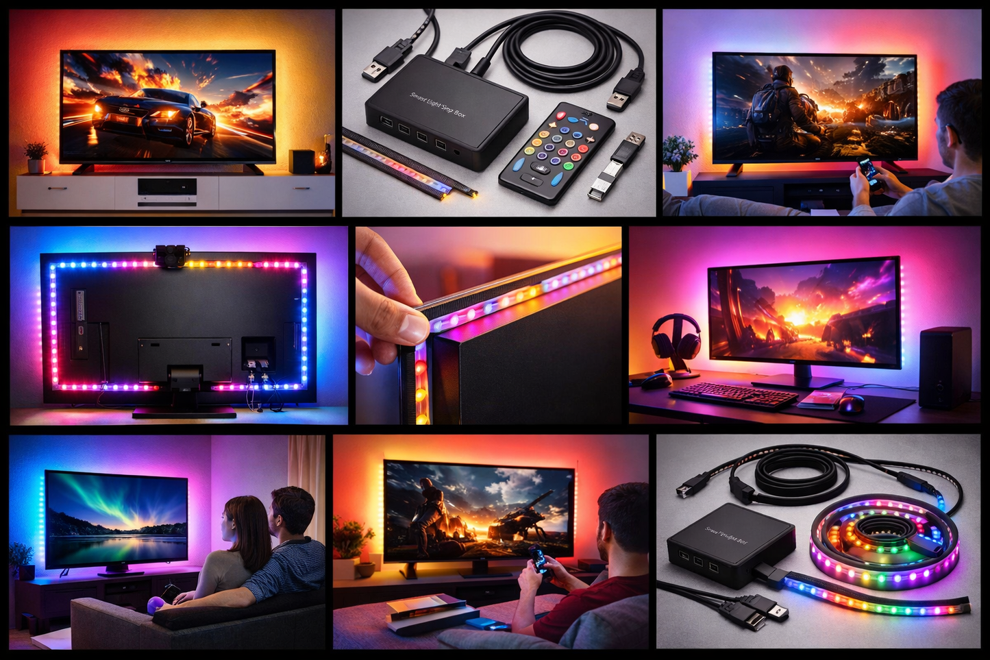 Smart RGBIC LED TV Backlight Strip with Camera, App Control, Music Sync, Smart Lights for Gaming Room Ambient Lighting Ideal for 55-65 inch Monitors